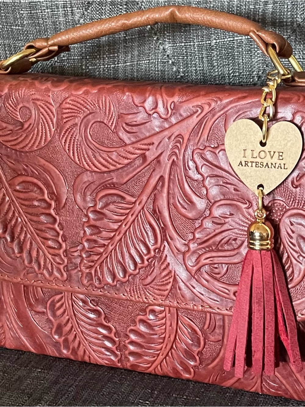 Embossed Red Leather Top-Handle Bag